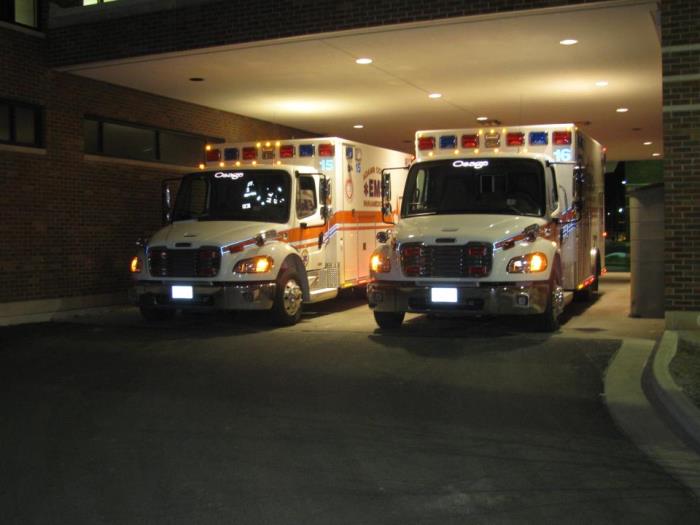 Adams County EMS Paramedic units at emergency room entrance